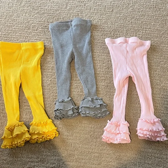 Lot of 3 Ruffled Toddler Leggings Set - Yellow, Gray, Pink - Picture 1 of 1